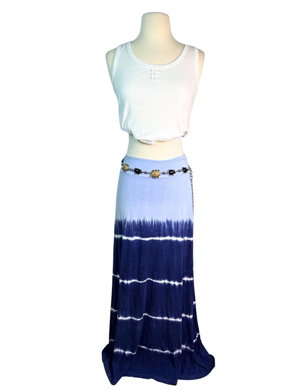 Fresh Produce Blue Tie Dye Maxi Skirt XS Made in USA Boho Coastal